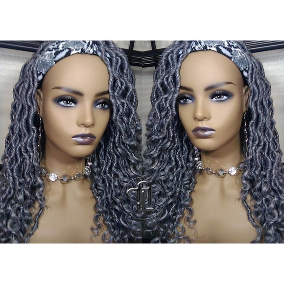 Headband Wig Short 14' Goddess Faux Salt Pepper 44 51 Gypsy Boho Silver Gray